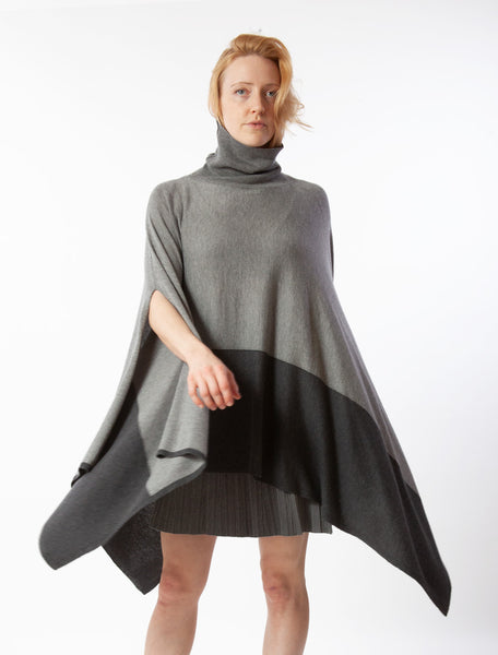 Cape Poncho Sweater. Grey Knitted Sweater – Nuichan